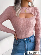 🧶 Suéter Feminino de Manga Comprida com Recortes 🍁❄️