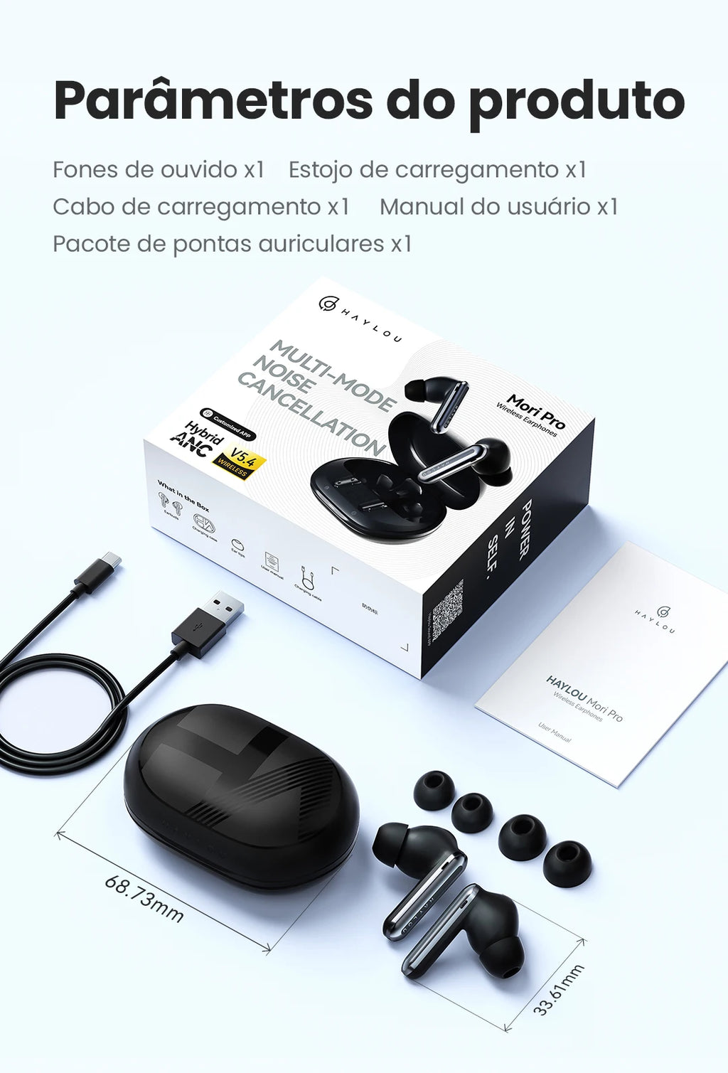 🎧 HAYLOU Mori Pro – Fone Bluetooth 5.4 com Cancelamento de Ruído Ativo -43dB